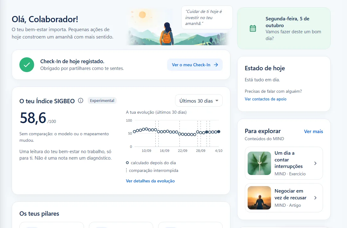Área pessoal do colaborador no mySIGBEO
