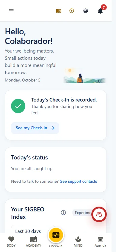 mySIGBEO personal area on mobile