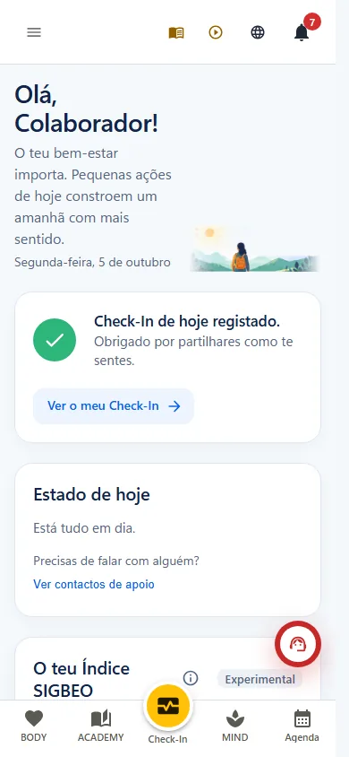 Área pessoal do mySIGBEO no telemóvel